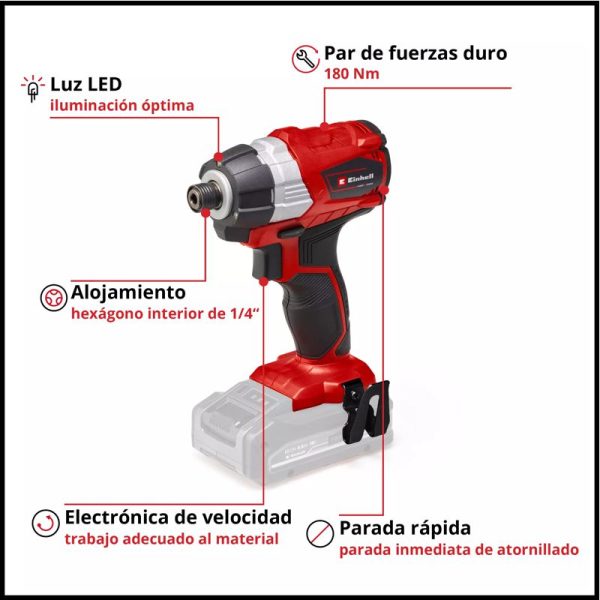 Llave de Impacto Inalámbrica - Encastre de 1/4" - Motor Brushless - TP-CI 18 Li BL - Solo - Einhell