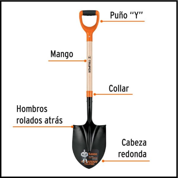 Pala Corazón - 21 cm. - Largo 103 cm - Empuñadura Plástica - Serie T-2000 - Truper
