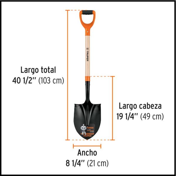 Pala Corazón - 21 cm. - Largo 103 cm - Empuñadura Plástica - Serie T-2000 - Truper
