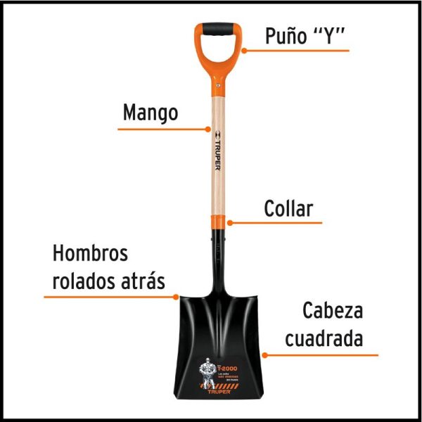 Pala Cuadrada - 24 cm. - Largo 104 cm. - Empuñadura Confort Grip - Serie T-2000 - Truper