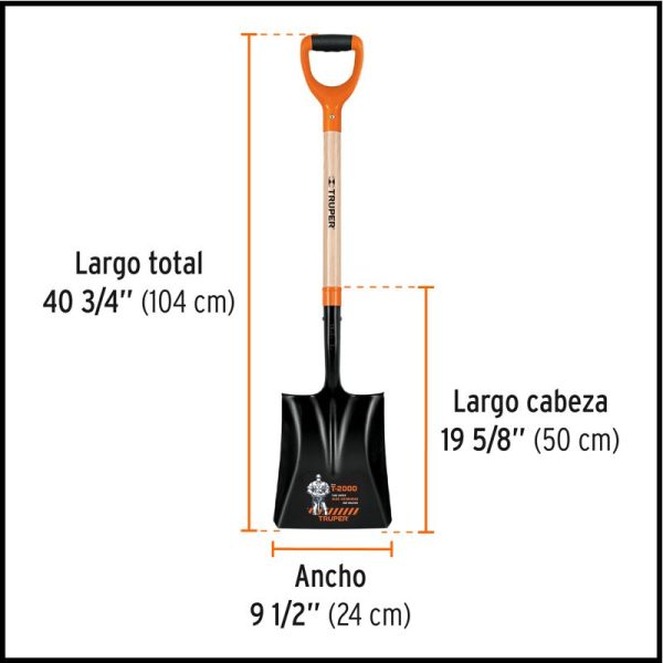 Pala Cuadrada - 24 cm. - Largo 104 cm. - Empuñadura Confort Grip - Serie T-2000 - Truper