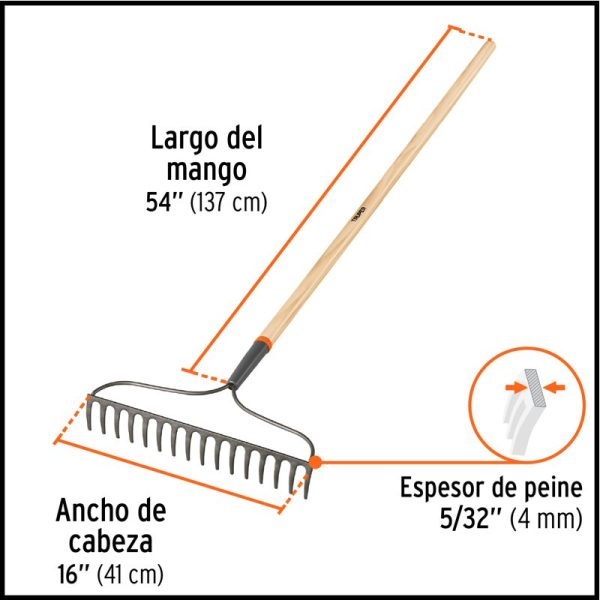 Rastrillo Jardinero Classic - 16 Dientes - Mango de 137 cm - Truper