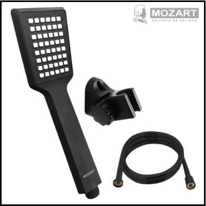 Duchador Cuadrado Plástico Negro con Flexible de 1,5 mtrs. y Soporte - Mozart