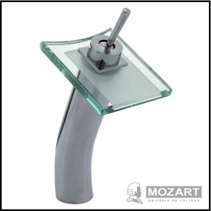 Monocomando para Lavatorio con Plato de Vidrio Cuadrado Alto - Línea Cascada - Mozart