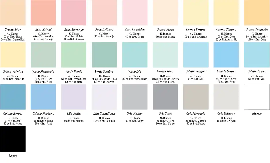 Carta de Colores de Esmalte Sintético Satinado Dórico Alcántara