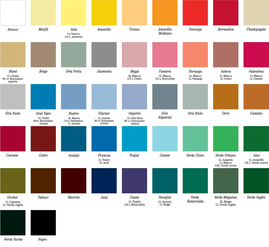 Carta de Colores de Esmalte Sintético Brillante Dórico Alcántara